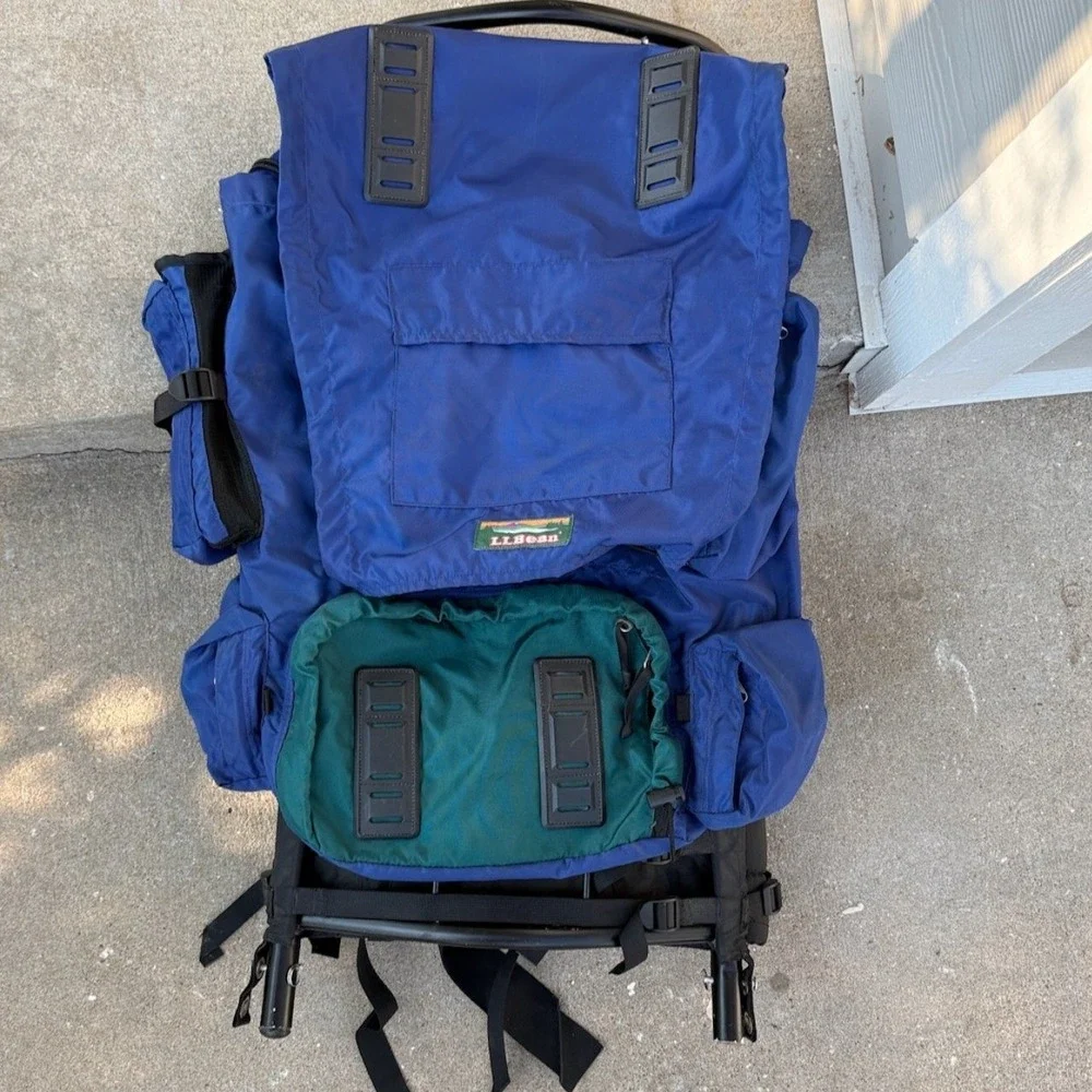 Vintage LL Bean Junior External Frame Hiking Camping Backpack Logo Teal Blue 80s